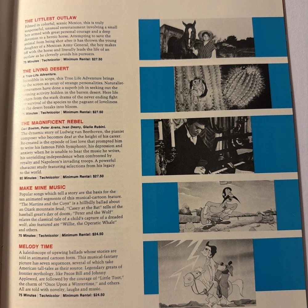 Walt Disney Entertainment Motion Pictures 1970-1971 Catalog of 16mm films rental